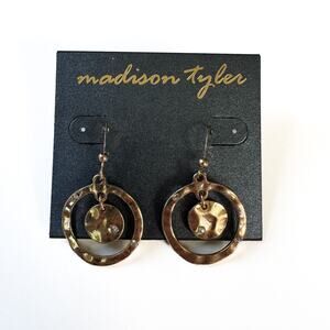 Madison Tyler Gold Tone Hammered Circle Dangle Earrings Rhinestone Boho
